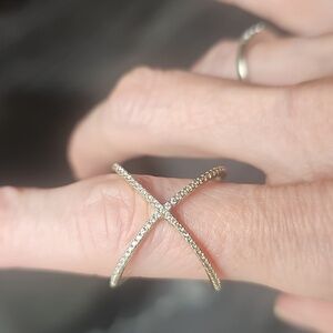 Vintage Bittersweet Jewelry Co. "X" Swarski Crystal, gold plated 925 Ring Size 7